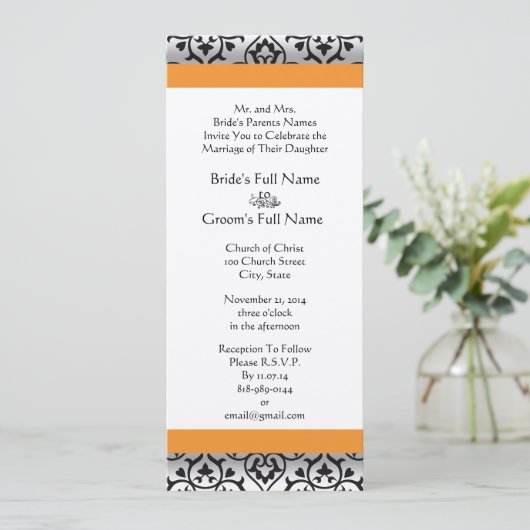 New Sizes Damask Swirls Wedding Invitation Kaart (Staand voorkant)