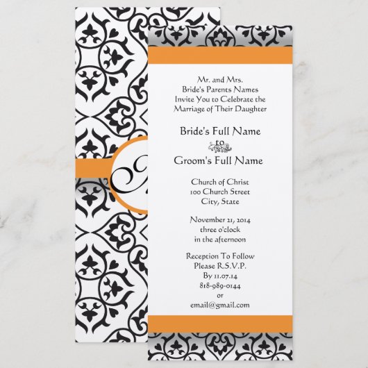 New Sizes Damask Swirls Wedding Invitation Kaart (Voorkant / Achterkant)