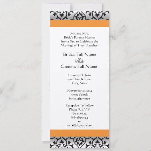 New Sizes Damask Swirls Wedding Invitation Kaart (Voorkant)