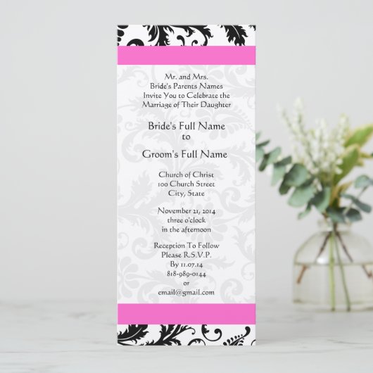 New Sizes Damask Swirls Wedding Invitation Kaart