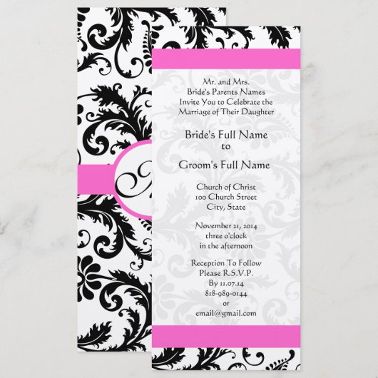 New Sizes Damask Swirls Wedding Invitation Kaart (Voorkant / Achterkant)