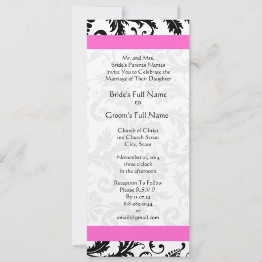 New Sizes Damask Swirls Wedding Invitation Kaart (Voorkant)