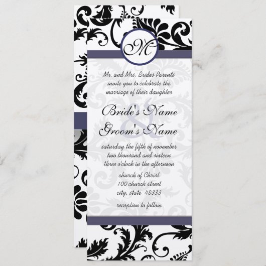 New Sizes Damask Swirls Wedding Invitation Kaart (Voorkant / Achterkant)