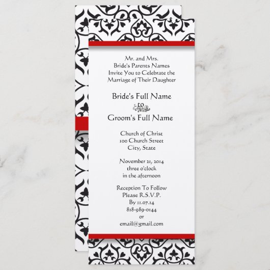 New Sizes Damask Swirls Wedding Invitation Kaart (Voorkant / Achterkant)