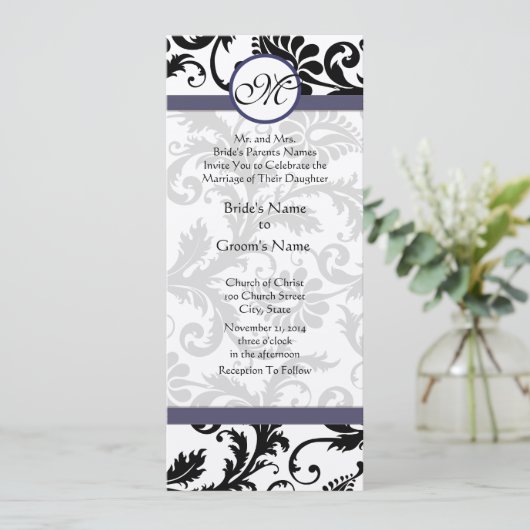 New Sizes Damask Swirls Wedding Invitation Kaart (Staand voorkant)