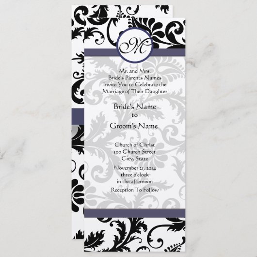 New Sizes Damask Swirls Wedding Invitation Kaart (Voorkant / Achterkant)