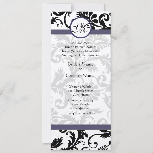 New Sizes Damask Swirls Wedding Invitation Kaart (Voorkant)