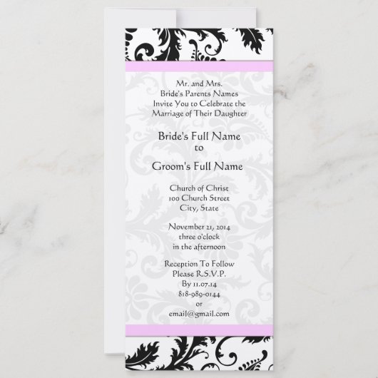 New Sizes Damask Swirls Wedding Invitation Kaart (Voorkant)