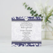 New Sizes Navy Damask Swirls Wedding Invitation Kaart (Staand voorkant)