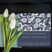 New Sizes Navy Damask Swirls Wedding Invitation Kaart