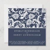 New Sizes Navy Damask Swirls Wedding Invitation Kaart (Voorkant)