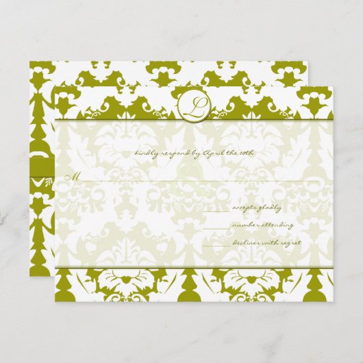 New Sizes Olive Limoen Damask Wedding RSVP (Voorkant / Achterkant)