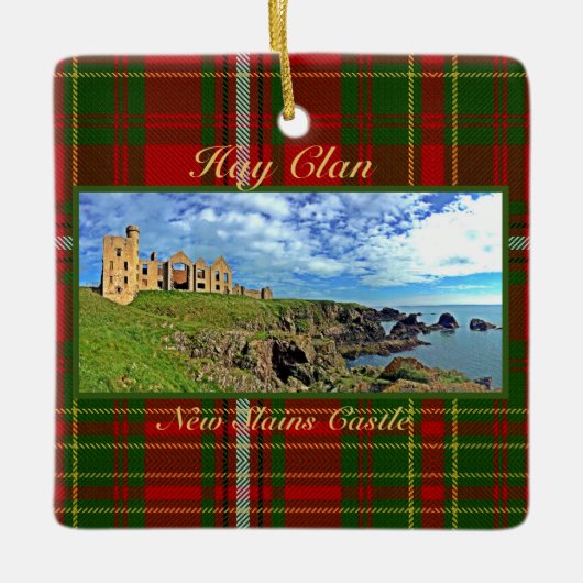 New Slains Castle - Scottish Hay Clan Tartan Xmas Keramisch Ornament (Voorkant)