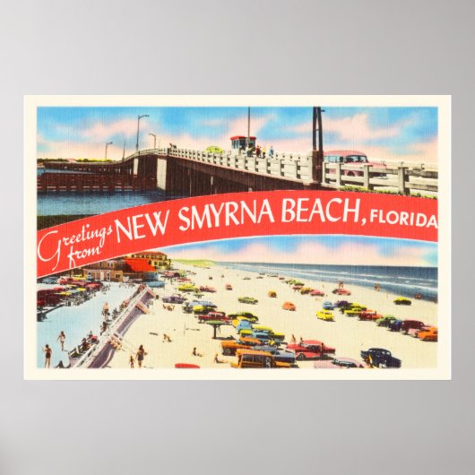 New Smyrna Beach Florida FL Old Travel Souvenir Poster (Voorkant)