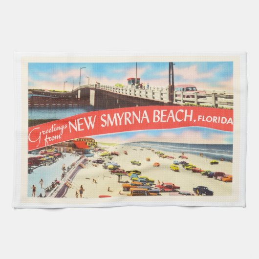 New Smyrna Beach Florida FL Old Travel Souvenir Theedoek (Horizontaal)