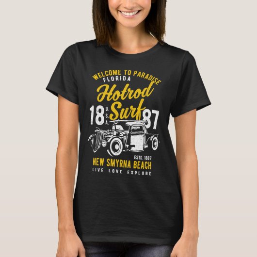 New Smyrna Beach Florida Retro Hotrod Surf stoort T-shirt (Voorkant)