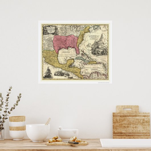 New Spain America Map 1712 Poster (Keuken)