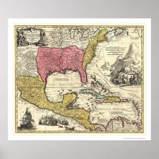 New Spain America Map 1712 Poster (Voorkant)