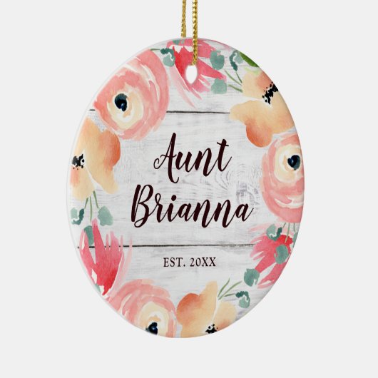 New tante Personalized Waterverf Floral Wreath Keramisch Ornament (Rechts)