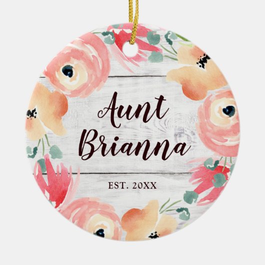 New tante Personalized Waterverf Floral Wreath Keramisch Ornament (Voorkant)
