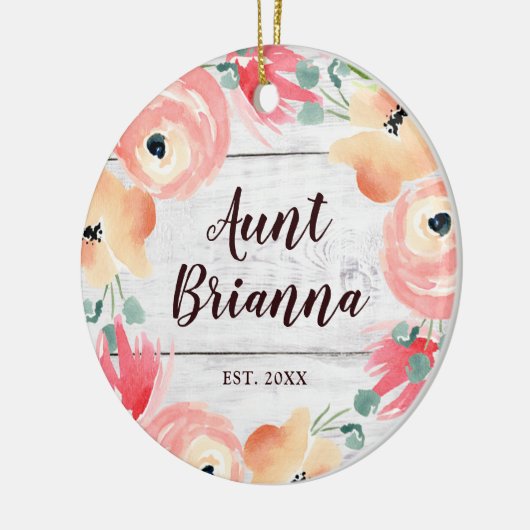 New tante Personalized Waterverf Floral Wreath Keramisch Ornament (Links)