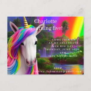 New Unicorn Birthday Party Invitation Briefkaart