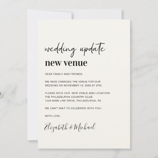 New Venue Cream Wedding Update Aankondiging (Voorkant)