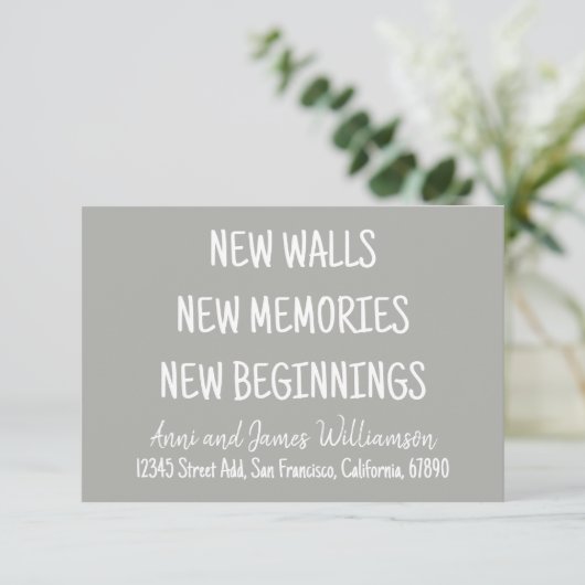 NEW WALLS NEW MEMORIES NEW BEGINNINGS Moving Aankondiging (Staand voorkant)