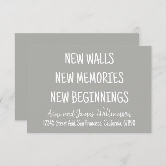 NEW WALLS NEW MEMORIES NEW BEGINNINGS Moving Aankondiging (Voorkant / Achterkant)