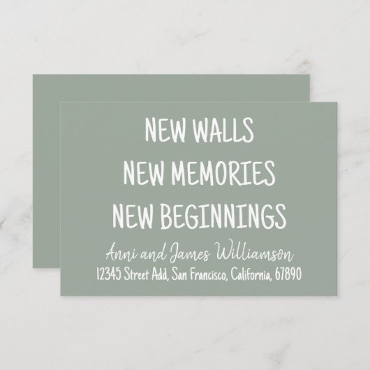 NEW WALLS NEW MEMORIES NEW BEGINNINGS Moving Aankondiging (Voorkant / Achterkant)