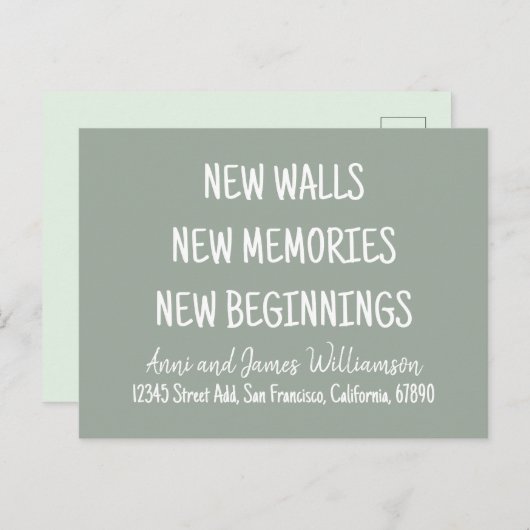 NEW WALLS NEW MEMORIES NEW BEGINNINGS Moving Feestdagenkaart (Voorkant / Achterkant)