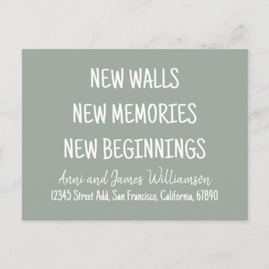 NEW WALLS NEW MEMORIES NEW BEGINNINGS Moving Feestdagenkaart (Voorkant)