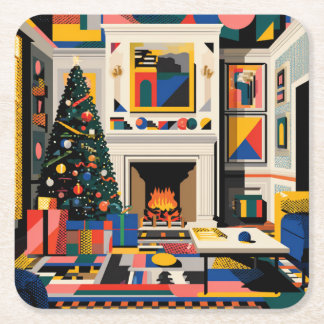 New Wave 1980s Pop Art Christmas Coaster Kartonnen Onderzetters