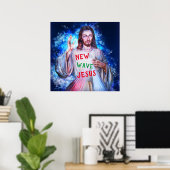 New Wave Jesus die uit de hemel komt Christelijk Poster (Thuiskantoor)