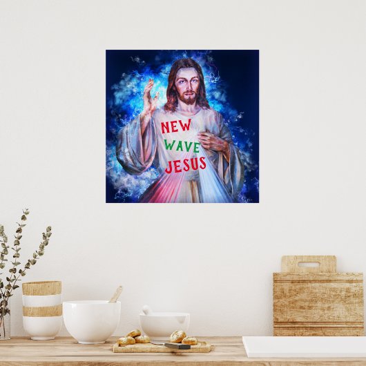 New Wave Jesus die uit de hemel komt Christelijk Poster (Keuken)