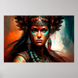 New World Warrior Princess Portrait Oil Waterverf Poster