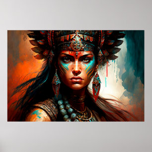 New World Warrior Princess Portrait Oil Waterverf Poster