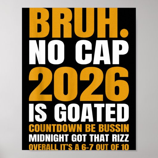 New Year 2026 Bruh No Cap Countdown Bussin Funny R Poster (Voorkant)