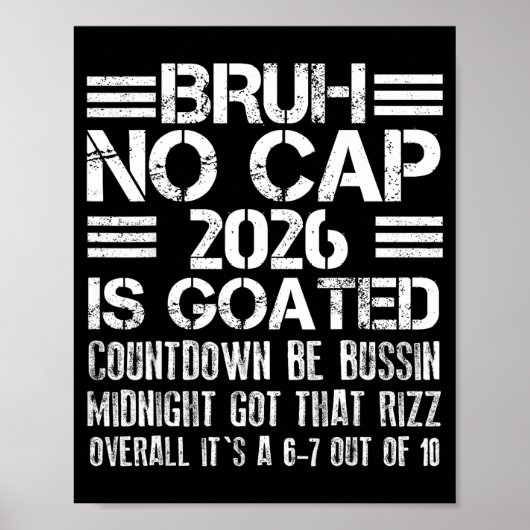 New Year 2026 Bruh No Cap Countdown Bussin Funny R Poster (Voorkant)