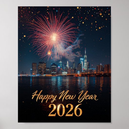 New Year 2026 City Fireworks Celebration Poster (Voorkant)