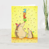New Year 2026 Cute Hedgehog Greeting  Kaart (Voorkant)
