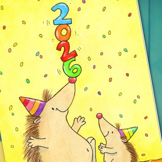 New Year 2026 Cute Hedgehog Greeting  Kaart