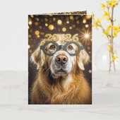 New Year 2026 Golden Retriever Humor Kaart (Gele Bloem)