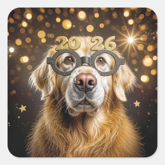 New Year 2026 Golden Retriever Humor Vierkante Sticker (Voorkant)