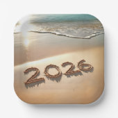 New Year 2026 In Beach Sand Papieren Bordje (Voorkant)