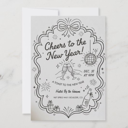 New Year 2026 Party Invitation Printable Kaart (Voorkant)