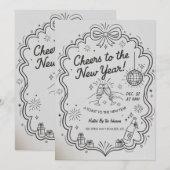 New Year 2026 Party Invitation Printable Kaart (Voorkant / Achterkant)