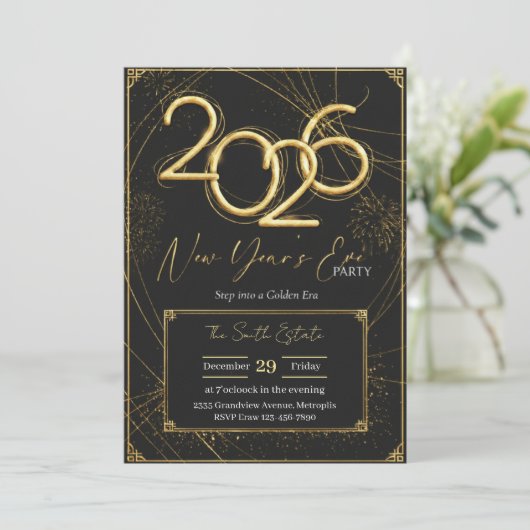 New Year 2026 Party Invitation Printable Kaart (Staand voorkant)