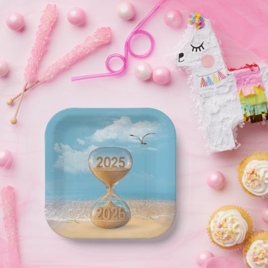 New Year 2026 Sand Timer With Starfish Papieren Bordje (Feest)