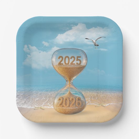New Year 2026 Sand Timer With Starfish Papieren Bordje (Voorkant)